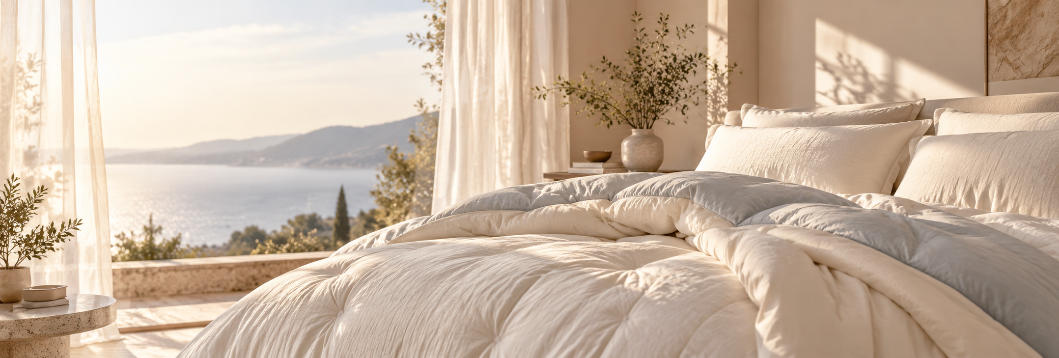 DuoComfort in a sunlit bedroom overlooking the coast